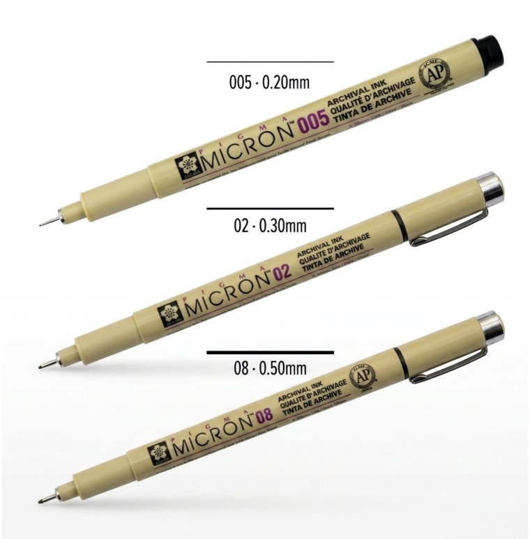 Set 3 Estilógrafos Pigma Micron Sakura 005 02 08 Kit Trazo Lettering