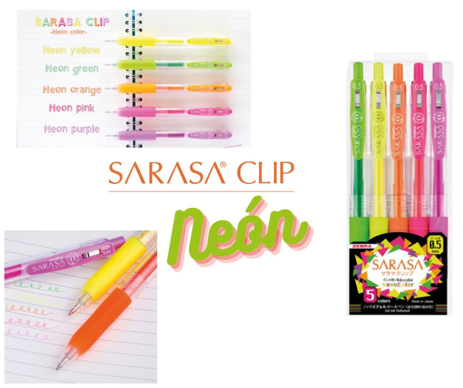 Set 5 lapiceros tinta gel ZEBRA SARASA Neón