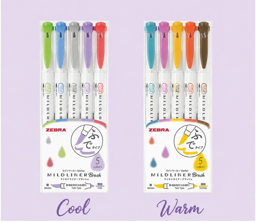 Set 5 Plumones Brush Pen Zebra Mildliner
