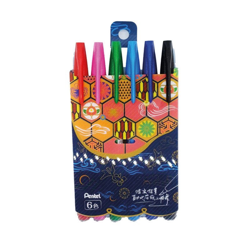 Set de 06 Plumones Punta Pincel brush pen PENTEL TOUCH para Lettering
